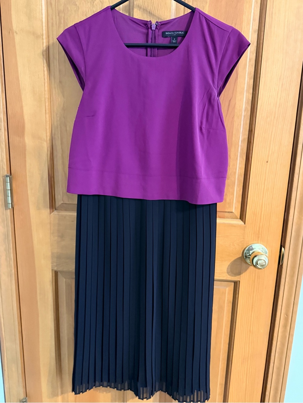 Banana Republic Women’s Twofer Purple Top with Black Pleated Skirt Dress